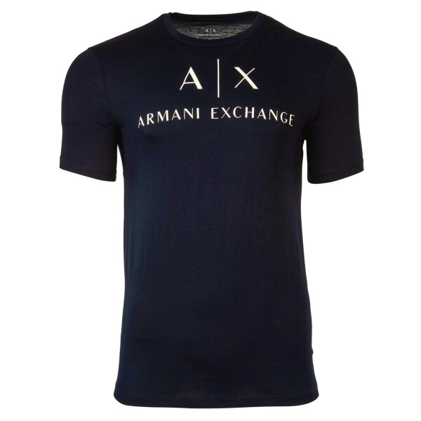 A|X ARMANI EXCHANGE Mens T-shirt - Script, Round Neck, Cotton Stretch Navy M (Medium)