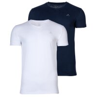 GANT Mens T-shirt, 2-pack - V-neck, V-neck, short-sleeved, cotton Navy/White S (Small)