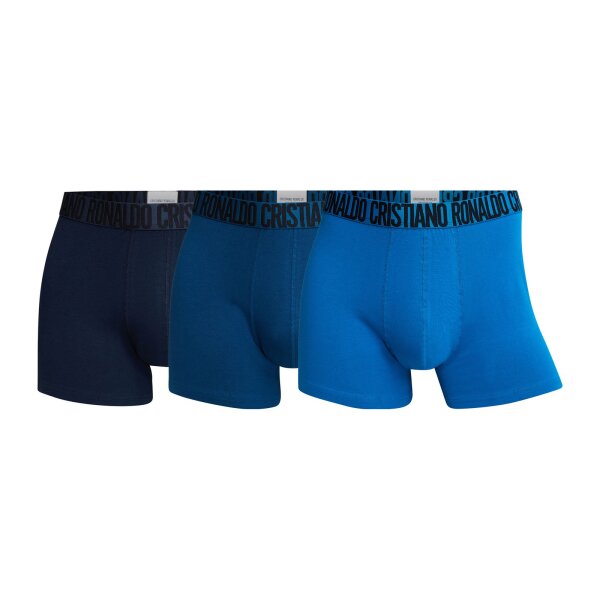 CR7 Herren Boxer Shorts, 3er Pack - Trunks, Organic Cotton Stretch Blau S
