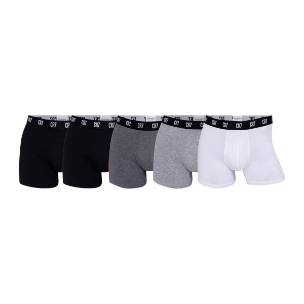 CR7 Herren Boxer Shorts, 5er Pack - Trunks, Organic Cotton Stretch Schwarz/Grau/Weiß L