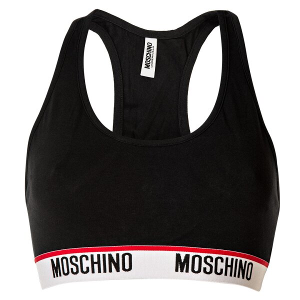 MOSCHINO Damen Bustier - Bra, Sport-BH, Racerback, Cotton Stretch, einfarbig Schwarz S