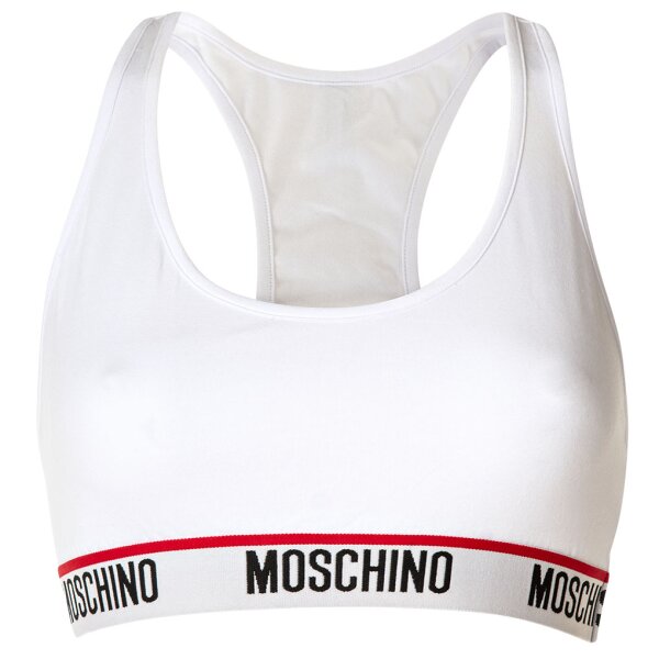 MOSCHINO Ladies Bustier - Bra, Sports Bra, Racerback, Cotton Stretch, plain White XS (X-Small)
