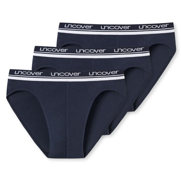 UNCOVER by SCHIESSER Herren Slip 3er Pack - Rio Slip, Serie "Uncover", Logobund Dunkelblau L