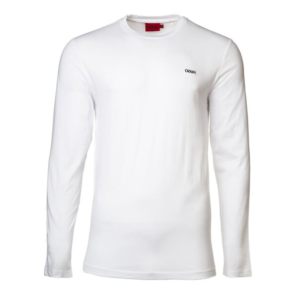 HUGO mens T-shirt - DEROL212, round neck, long sleeve, logo print, cotton White L (Large)