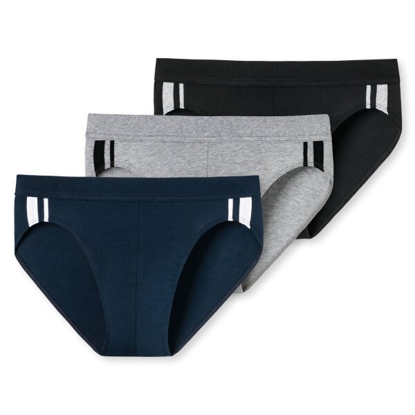 SCHIESSER Herren Slip 3er Pack - Rio Slip 95/5, Cotton Stretch, Seitenstreifen Schwarz/Grau/Dunkelblau 4XL