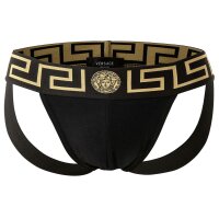 VERSACE Mens Jockstrap - Jocks, Tanga Briefs, Stretch Cotton Black/Gold L (Large)