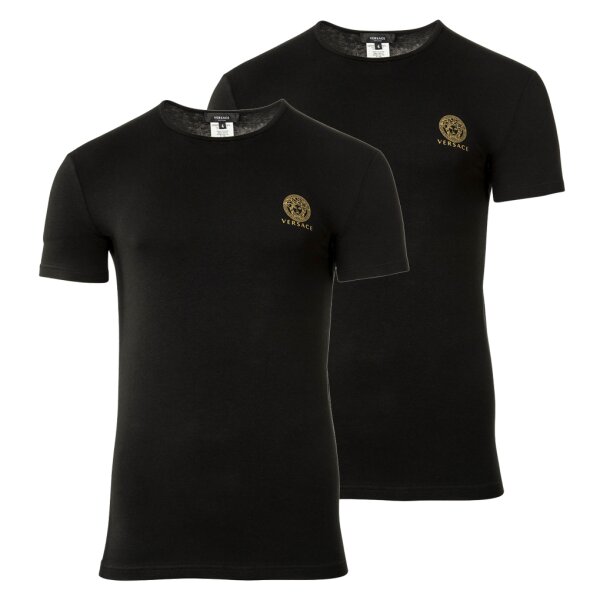 VERSACE Mens T-shirt, 2-pack - Undershirt, Crew Neck, Stretch Cotton Black S (Small)