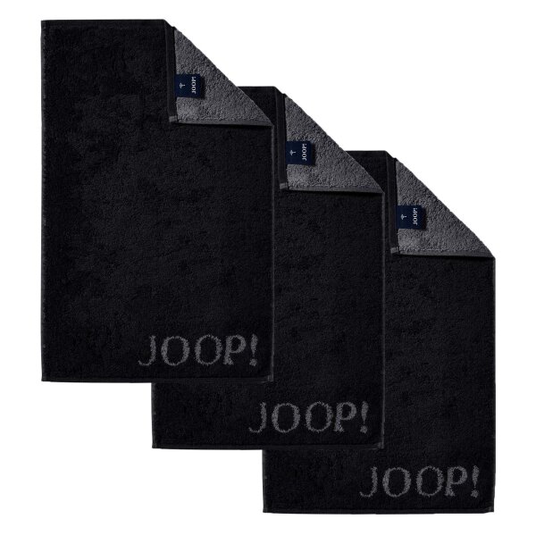 JOOP! Gästetuch Classic Frottierkollektion, 3er Pack - Walkfrottier Schwarz 30x50cm