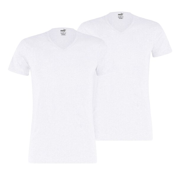 PUMA Mens T-Shirt, Pack of 2  - Basic V-Neck, V-Neck, short Sleeve, uni White L (Large)