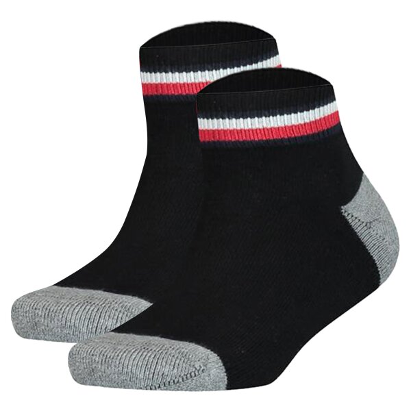 TOMMY HILFIGER childrens quarter socks, 2-pack - ICONIC SPORTS, terry sole Black 35-38 (2.5-5 UK)