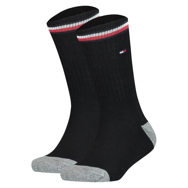 TOMMY HILFIGER Kinder Socken, 2er Pack - ICONIC SPORTS, Frottee-Sohle, 27-42 Schwarz 27-30