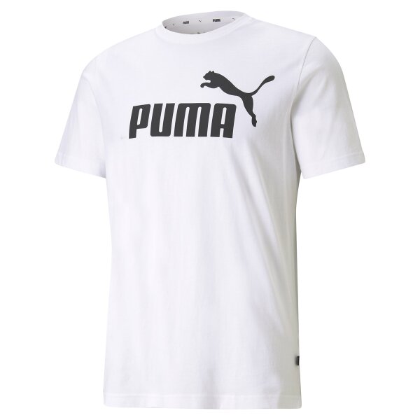 PUMA Herren T-Shirt - ESS Logo Tee, Rundhals, Baumwolle, uni Weiß/Schwarz M