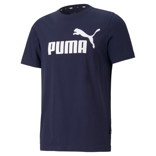 PUMA Herren T-Shirt - ESS Logo Tee, Rundhals, Baumwolle, uni Blau/Weiß S