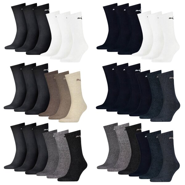 PUMA unisex sports socks, 6-pack - tennis socks, crew sports socks, solid colour (2x 3 pairs)