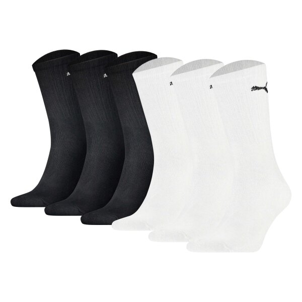 PUMA Unisex Sportsocken, 6er Pack - Tennissocken, Crew Sport Socken, einfarbig (2x 3 Paar) Schwarz/Weiß 35-38