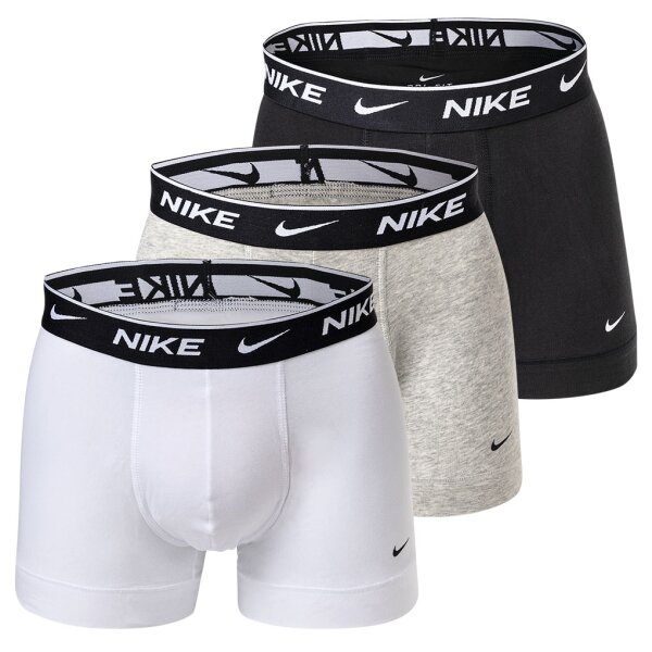 NIKE Mens Boxer Shorts, Pack of 3 - Trunks, Logo Waistband, Cotton Stretch White/Grey/Black S (Small)