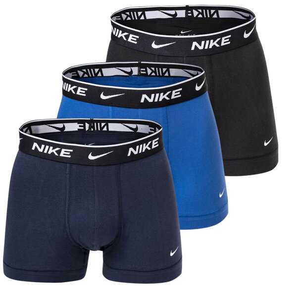 NIKE Herren Boxer Shorts, 3er Pack - Trunks, Logobund, Cotton Stretch Blau/Schwarz S