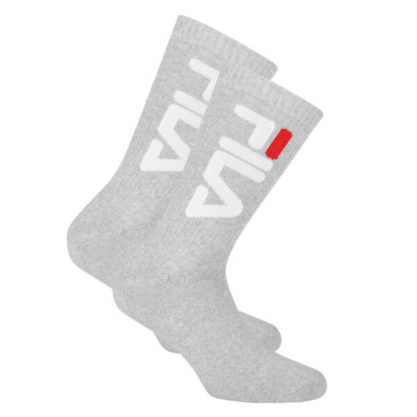 FILA Unisex Socks 2 Pairs - Tennis Socks, Crew Socks, Terry, Sport, Logo Grey 39-42 (UK 6-8)