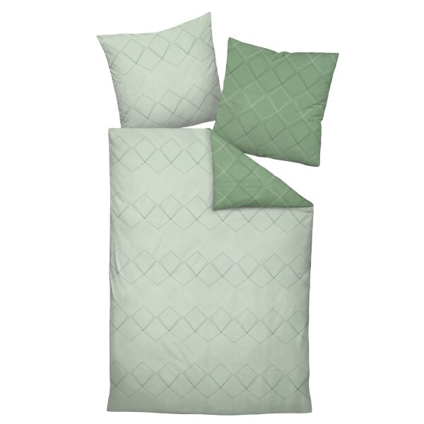 Janine Bed Linen 2 Pieces - Maco Satin, mercerized Cotton, Silk Finish, Diamonds Green 135x200cm