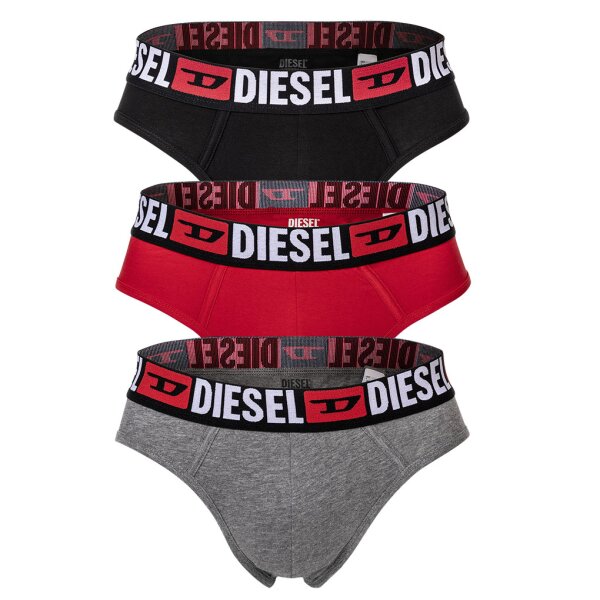 DIESEL Herren Slips, 3er Pack - UMBR-ANDRETHREEPACK, Briefs, Cotton Stretch, einfarbig Schwarz/Grau/Rot M