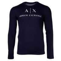 A|X ARMANI EXCHANGE Herren Langarmshirt - Longsleeve, Rundhals, Logo, Cotton Marine S