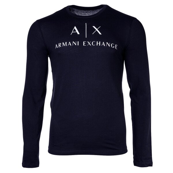 A|X ARMANI EXCHANGE Herren Langarmshirt - Longsleeve, Rundhals, Logo, Cotton Marine M