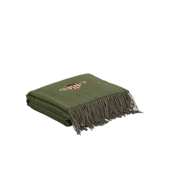 GANT Living Blanket - Archive Shield Throw, Cotton-Wool Fabric, Herringbone Pattern