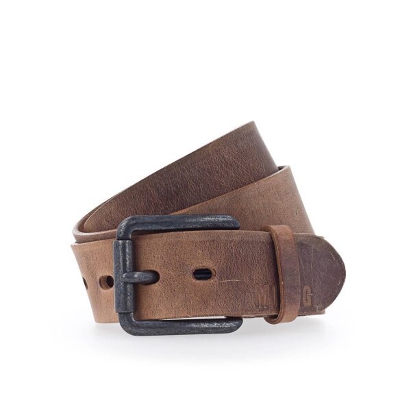 MUSTANG Mens Belt - genuine Leather Belt, Metal Buckle, Logo Brown 80 cm