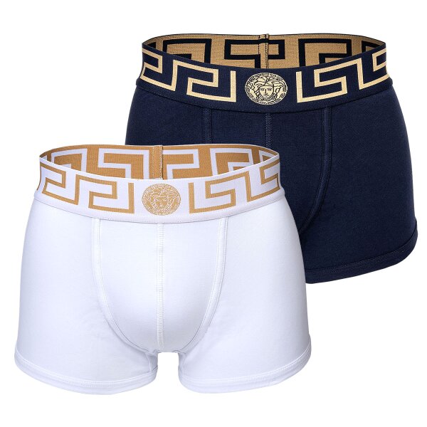 VERSACE Herren Trunks, 2er Pack - TOPEKA, Stretch Cotton, einfarbig Weiß/Blau 2XL