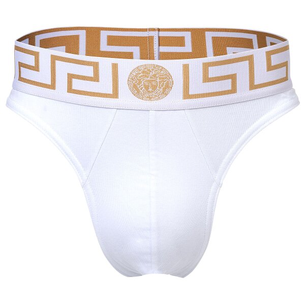 VERSACE Mens Tanga - Brief, Thong, Stretch Cotton White/Gold 2XL (XX-Large)