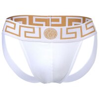 VERSACE Mens Jockstrap - Jocks, Tanga Briefs, Stretch Cotton White/Gold L (Large)