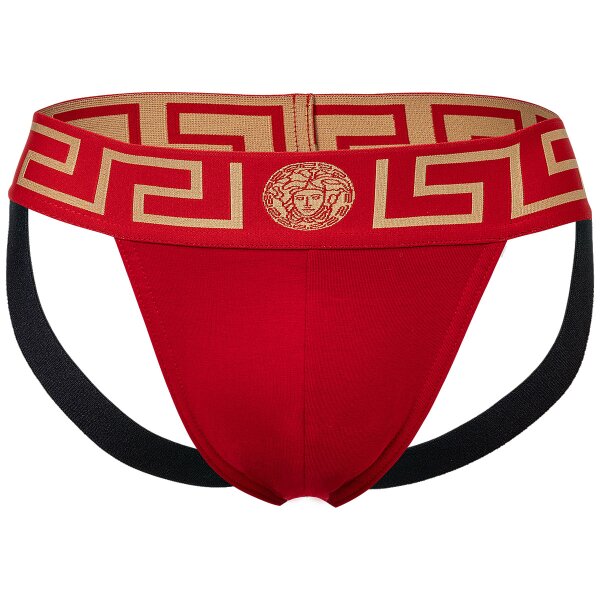 VERSACE Mens Jockstrap - Jocks, Tanga Briefs, Stretch Cotton Red/Gold L (Large)