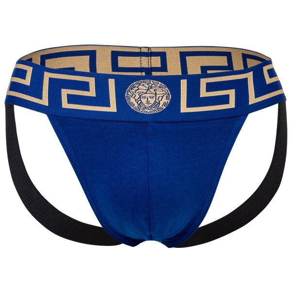 VERSACE Herren Jockstrap - TOPEKA, Jocks, Tanga Slip, Stretch Cotton Blau/Gold L