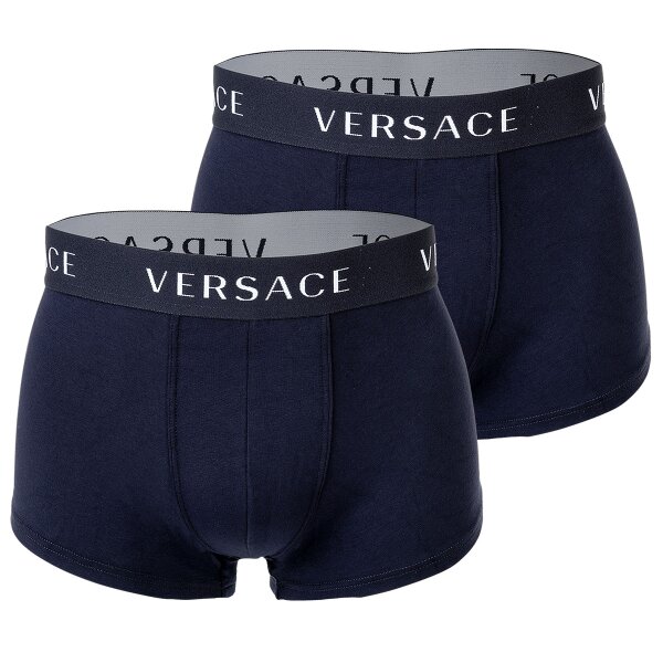 VERSACE Mens Boxer Shorts, 2 Pack - Trunk, Retroshorts, Logo, Stretch Cotton Navy S (Small)