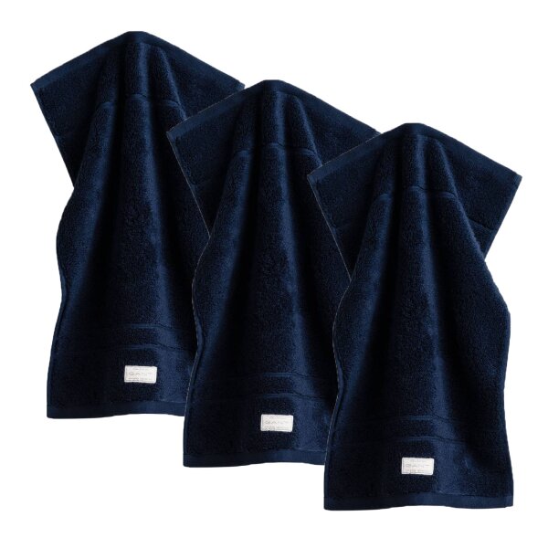 GANT Gästetuch, 3er Pack - Organic Premium Towel, Handtuch, Frottee Dunkelblau 30x50cm
