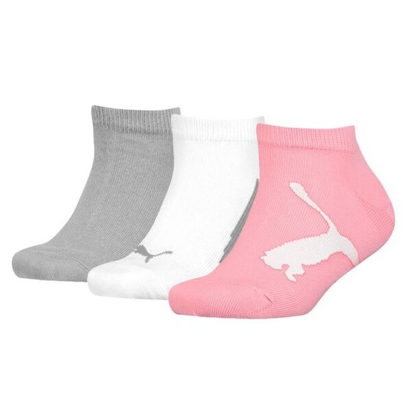 PUMA Kinder Sneaker Socken - Kids BTW Sneaker, 3er Pack Grau/Weiß/Rosa 23-26