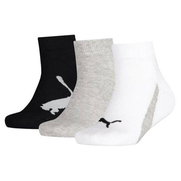 PUMA Kids Quarter Socks - Kids BTW Quarter, 3 Pack Black/Grey/White 23-26