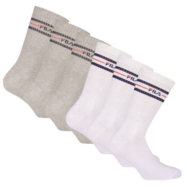 FILA unisex socks, 6-pack - socks, street, lifesyle, sport (2x 3 pairs) Grey/White 43-46 (9-11 UK)
