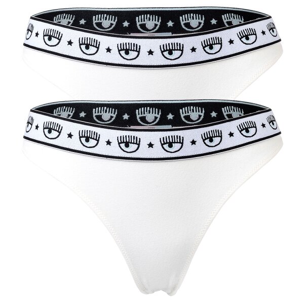 CHIARA FERRAGNI Damen Slip 2er Pack - Brief, Cotton Stretch, Logobund, uni Weiß XS