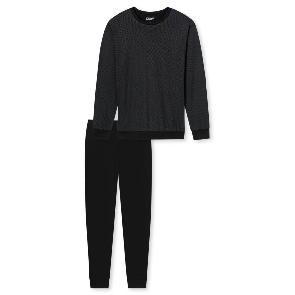 UNCOVER by SCHIESSER Men Pyjamas 2-piece set – long, round neck, cotton, plain/patterned Black S (Small)