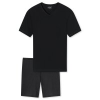 UNCOVER by SCHIESSER Herren Schlafanzug 2-tlg. Set - Shorty, kurz, V-Ausschnitt, Baumwolle, uni/gemustert Schwarz 3XL