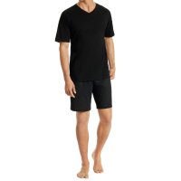 UNCOVER by SCHIESSER Herren Schlafanzug 2-tlg. Set - Shorty, kurz, V-Ausschnitt, Baumwolle, uni/gemustert Schwarz 3XL