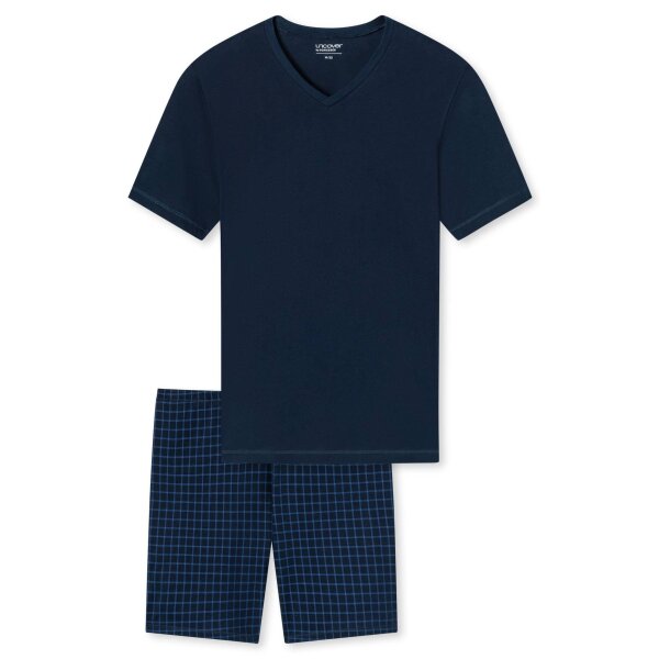 UNCOVER by SCHIESSER Mens Pajamas 2-Piece Set - Shorty, Short, V-Neck, Cotton, uni/patterned Dark blue 3XL (XXX-Large)