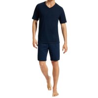 UNCOVER by SCHIESSER Herren Schlafanzug 2-tlg. Set - Shorty, kurz, V-Ausschnitt, Baumwolle, uni/gemustert Dunkelblau 3XL