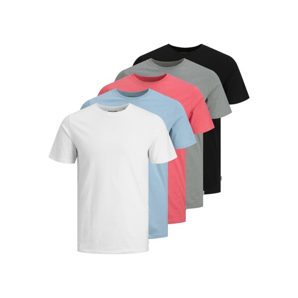 JACK&JONES Herren T-Shirt, 5er Pack - JJEORGANIC BASIC TEE O-NECK, Kurzarm, Bio-Baumwolle