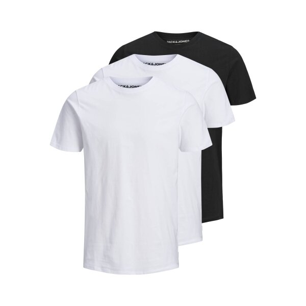 JACK&JONES Herren T-Shirt, 3er Pack - JJEORGANIC BASIC TEE O-NECK, Kurzarm, Bio-Baumwolle Weiß/Schwarz S