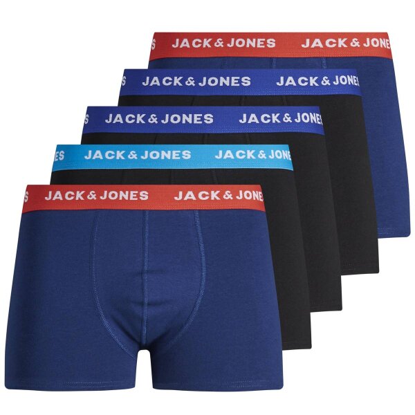 JACK&JONES Herren Boxer Shorts, 5er Pack - JACLEE TRUNKS, Baumwoll-Stretch Schwarz/Blau S