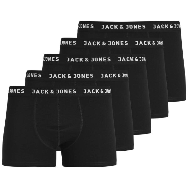 Jack & Jones Mens Boxer Shorts, 5-Pack - JACHUEY TRUNKS, Cotton Stretch Black S (Small)