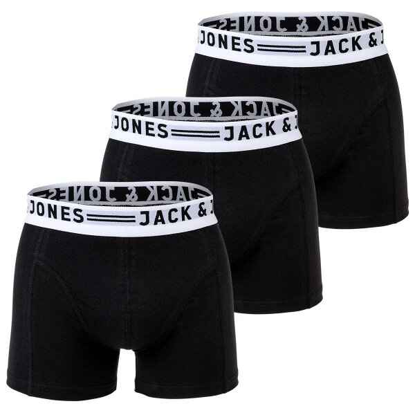 JACK&JONES Herren Boxer Shorts, 3er Pack - SENSE TRUNKS, Baumwoll-Stretch Schwarz/Weiß M