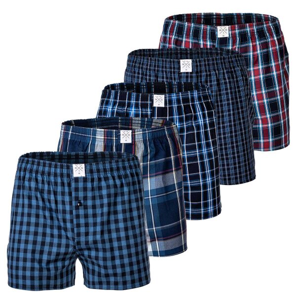 MG-1 Herren Web-Boxer, 5er Pack - Classic Boxer-Shorts, gemustert, Spar-Pack Blau/Rot M